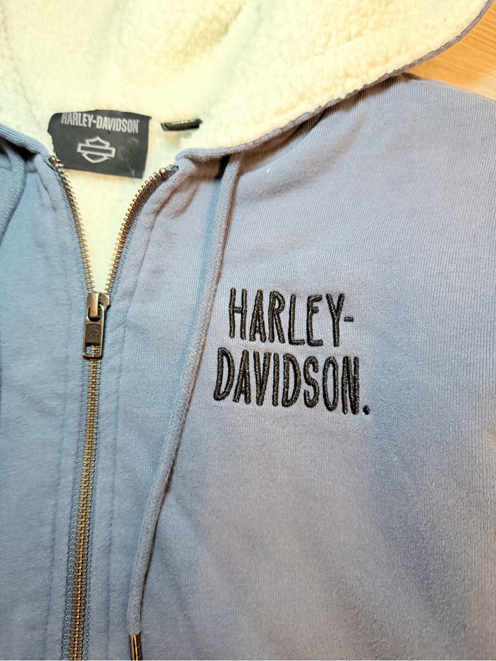 Harley-Davidson Women’s Sherpa-Lined Zip Hoodie Blue Embroidered Wings Full Zip - Picture 6 of 13